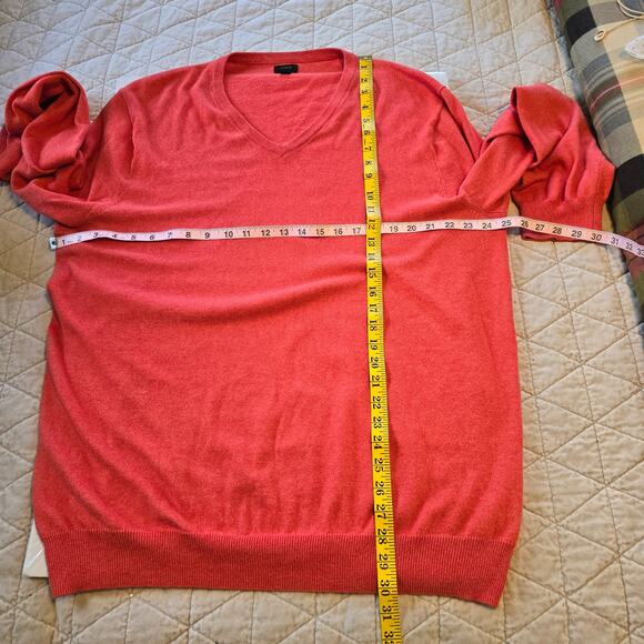 J Crew Men's Sweater XLT Orange Red Cotton Cashmere Blend V Neck Classic Preppy - Picture 6 of 7